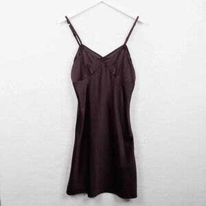 Satin Slip Midi Dress V-Neck Strappy VTG‎ Y2K Fairy Whimsigoth Merlot Sz S